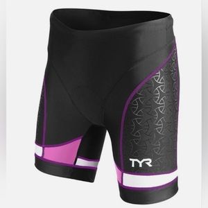 TYR Women's Black/Purple White 6" Tri Exercise Bike Shorts COMPETITOR New. Small